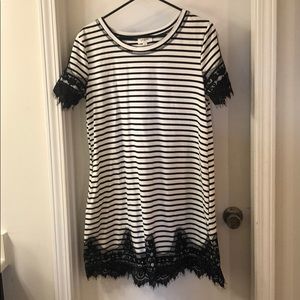 Pretty striped black lace trimmed dress